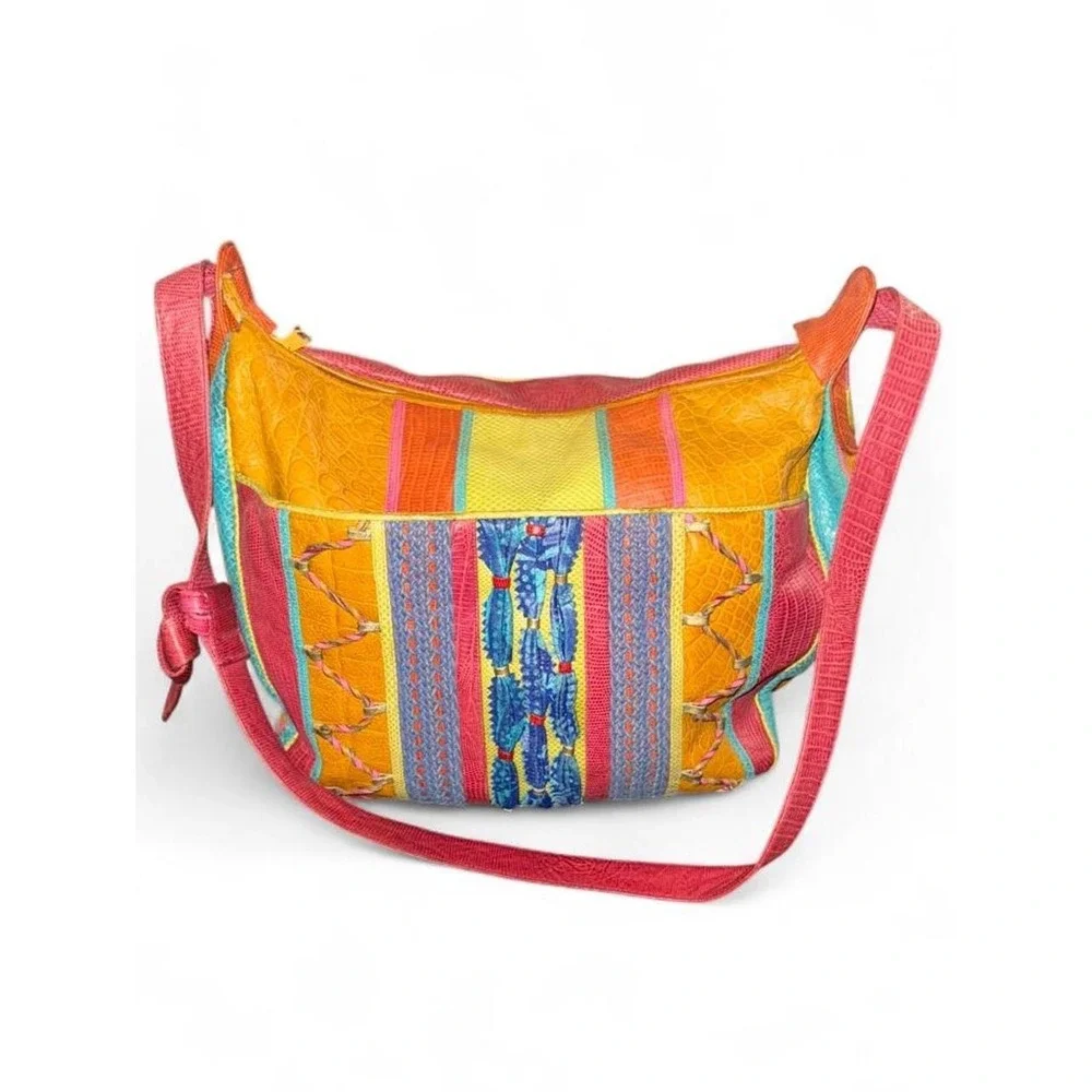 Vintage Sharif 80s 90s Multicolor Patchwork Leather Shoulder Bag Made in USA